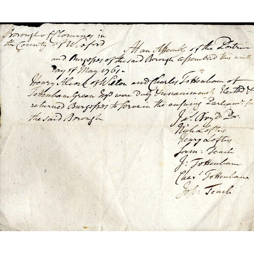 667 - Poll Return for Clonmines, Co. Wexford, 1761Co. Wexford: An interesting original Manuscript Certific... 