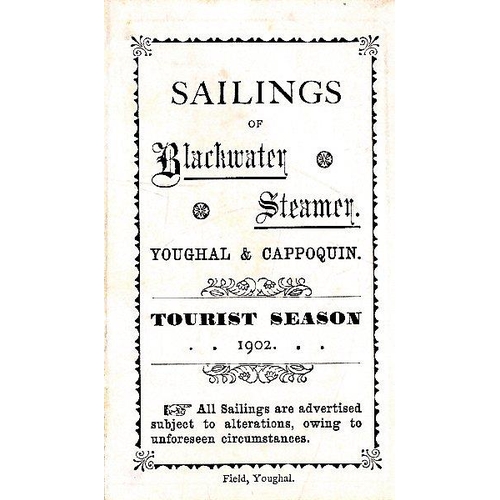 690 - Rare Time Sheet for Blackwater SteamerCo. Waterford: 1902 -   Sailing's of Blackwater Steamer Yougha... 