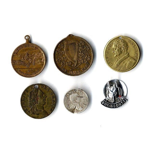 706 - Irish Tokens & Coins: a collection of six Tokens & Coins, including a token to commemorate the Layin... 