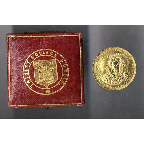 708 - Medal: Trinity College: a heavy silver gilt circular Medal, the obverse with Portrait of Queen Eliza... 