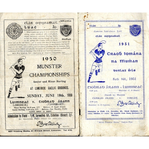 724 - G.A.A.: Hurling: Munster, Programmes 1950 - 52, a group of four Official Match Programmes for Munste... 