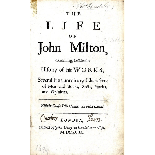 77 - [Toland (John)] The Life of John Milton, 8vo L. (John Darby) 1699. First and Only Wing Printing, in ... 