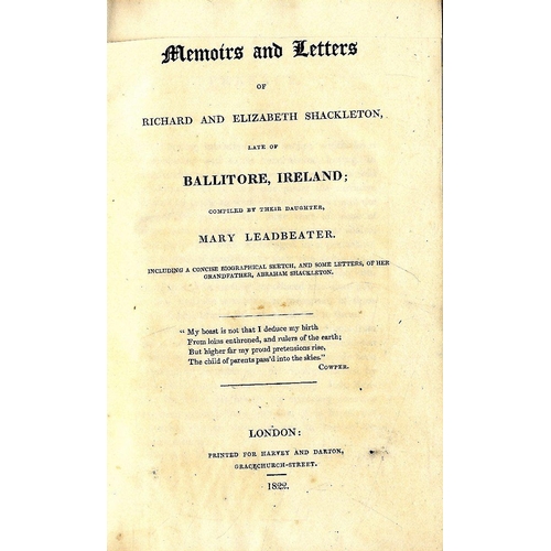 82 - Female interest: Leadbeater (Mary) Memoirs and Letters of Richard and Elizabeth Shackleton, L. 1822;... 