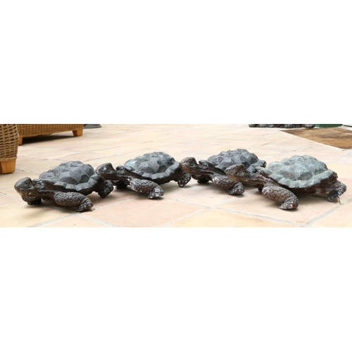 14 - A good set of 4 heavy cast bronze Fountain or Garden Pond Ornaments, each modelled as a crawling Tur... 