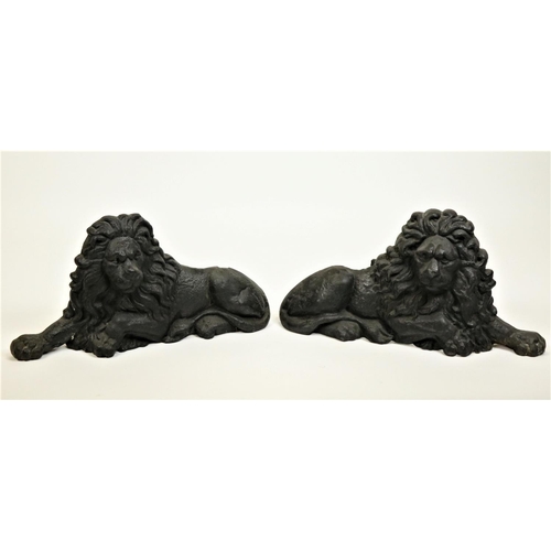 15 - An unusual pair of heavy 19th Century cast iron Recumbent Lions, in form of Foot Scrapers, 13