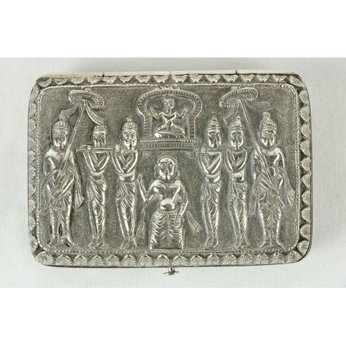 182 - A rectangular chased Indian white metal Cigarette Case, a Cantonese ivory Card Case, a Chinese carve... 