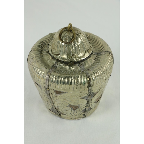 182 - A rectangular chased Indian white metal Cigarette Case, a Cantonese ivory Card Case, a Chinese carve... 