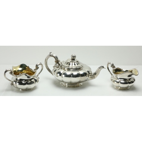 213 - A fine quality and attractive William IV English silver three piece Tea Service, by Paul Storr, Lond... 