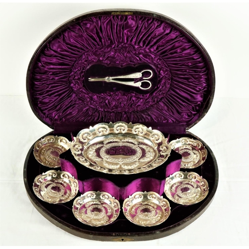 217 - A very unusual cased and silver plated Grape Service, by William Gibson, Belfast, with fruit and flo... 