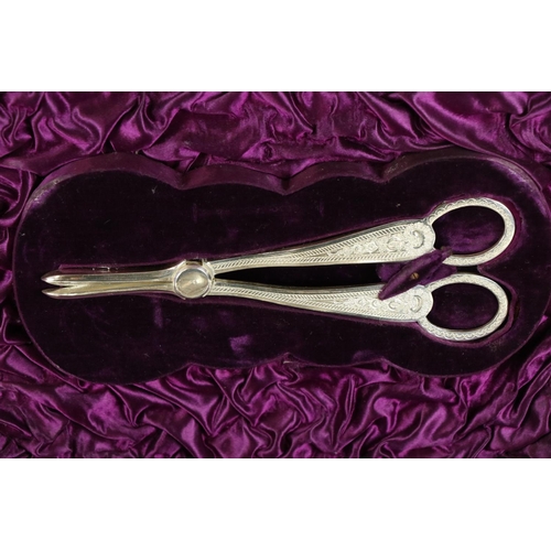 217 - A very unusual cased and silver plated Grape Service, by William Gibson, Belfast, with fruit and flo... 