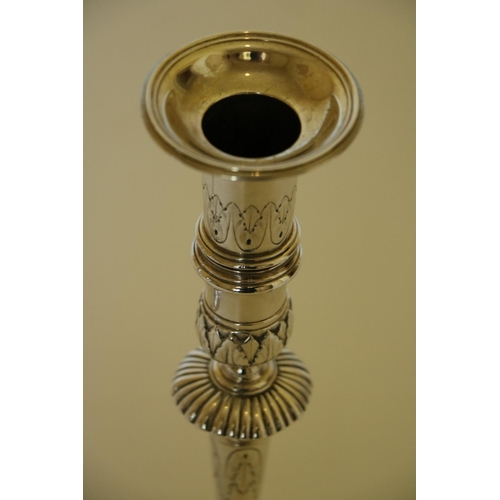 223 - A rare pair of fine quality bright cut Irish Georgian silver Candlesticks, each with removable sconc... 