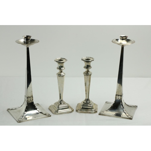 224 - A pair of Arts & Crafts silver Candlesticks, by James Dixon & Sons, Sheffield 1898, each wit... 