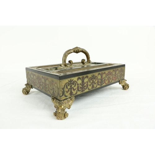 232 - A late 18th Century French Boulle Desk Stand, of rectangular form with leaf cast handle, with two sq... 