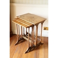 A nest of three rectangular walnut Occasional Tables, on turned supports, the largest 20