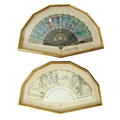 A 19th Century Chinese Fan, with carved and pierced ivory sticks, the silk leaves decorated with lad... 