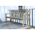 A pair of slatted wooden Garden Benches, with carved back rails, and straight slatted seats, 183cms ... 