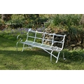A pair of attractive Victorian metal strapwork Garden Benches, with latted seats and scroll legs, 88... 