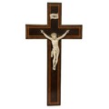 A 19th Century brass mounted inlaid and crossbanded rosewood Crucifix, mounted with a finely carved ... 