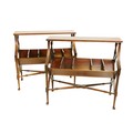 A pair of Bedside Tables, of elongated style, with solid top above a compartmented book trough, on X... 