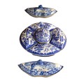 A 19th Century five piece blue and white porcelain Supper Set, probably Spode comprising oval centre... 