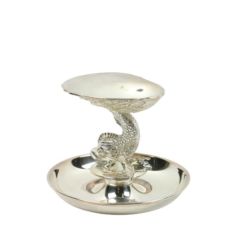 195 - An attractive silver scallop Dish, modelled as a half shell supported on a conforming dolphin with a... 
