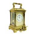 A good heavy French brass five glass Repeater Carriage Clock, with four half raised pilasters and a ... 