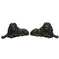 An unusual pair of heavy 19th Century cast iron Recumbent Lions, in form of Foot Scrapers, 13