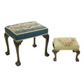 A rectangular Chippendale style mahogany Stool, with tapestry seat on cabriole legs and ball n' claw... 