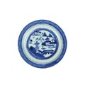 An old Nanking blue and white Chinese porcelain Plate, decorated with willow pattern. (1)... 