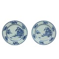 A pair of 18th Century blue and white Nanking Plates, decorated with floral and tressel border, each... 