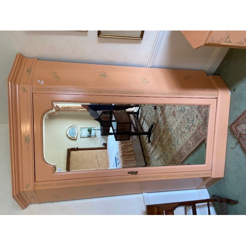 64 - A five piece attractive Suite of painted Bedroom Furniture, comprising a mirror door corner Wardrobe... 