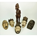 Ethographical Art: A collection of five 19th Century carved African (possibly Cote d'Ivore) Masks, w... 