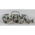 A four pierce Masons Ironstone Toilet Set, comprising a tall bucket, with basket handle and a pierce... 