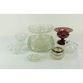 Glassware: A very attractive Edwardian etched cranberry glass Fruit Bowl; a good Waterford cutglass ... 
