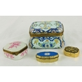 An attractive small ormolu mounted Faience Vanity Box, marked HV on base, decorated with vase of flo... 