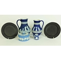 Two similar blue and white Wedgwood Jasperware Jugs, a similar Butter Dish and Cover, a similar mini... 