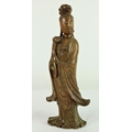 A 19th Century Oriental carved marble Female Figure, with etched decoration to reverse, (repair to h... 