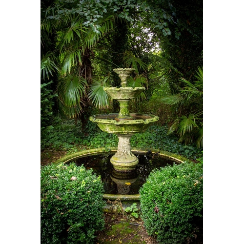 111 - A very attractive three tier composition stone Fountain, each leaf moulded basin with several spouts... 