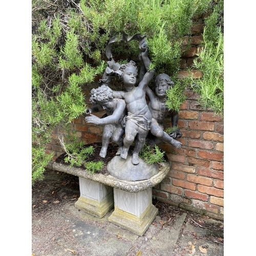 125 - A bronze Fountain or Garden Group, modelled with three frolicking cherubs, 42''h x 36''w (106cms x 9... 