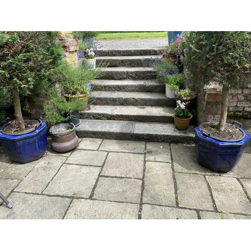 126 - A pair of blue octagonal porcelain planters.approx 24