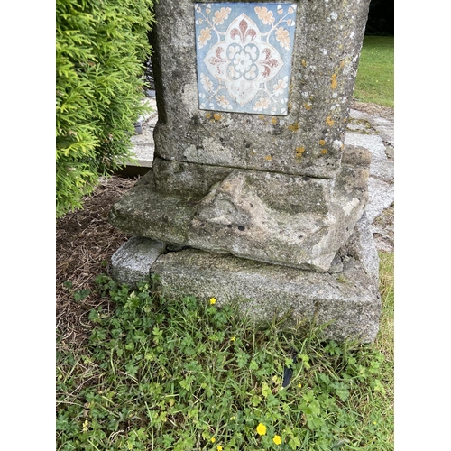 138 - A pair of 19th Century Pugin style sandstone Plinths (both as is) one with urn finial, both with thr... 