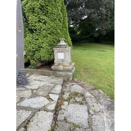 138 - A pair of 19th Century Pugin style sandstone Plinths (both as is) one with urn finial, both with thr... 