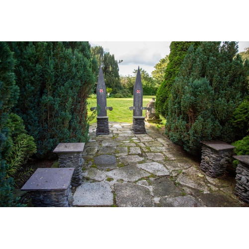 139 - A rare set of Celtic Revival Valentia slate Seat Furniture, by Tighe O'Donoghue  comprising a pair o... 