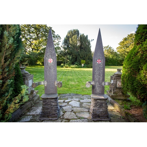 139 - A rare set of Celtic Revival Valentia slate Seat Furniture, by Tighe O'Donoghue  comprising a pair o... 