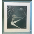 B.F., 21st Century''A Floating Nude,'' 24'' x 20'' (61cms x 50cms), charcoal, in green painted frame... 