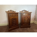 A pair of Edwardian style carved mahogany Bedside Cupboards, each with frieze drawer and cupboard, 3... 