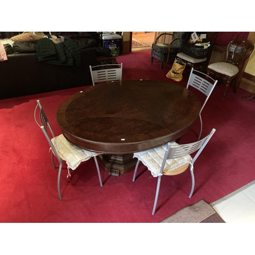 633 - A Victorian style lacquered oval Breakfast Table, on heavy plinth base, together with three metal Pa... 