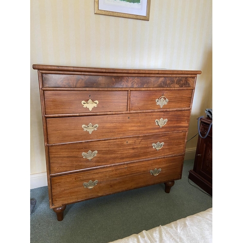 90 - A 19th Century mahogany Scotch Chest, with three long and two short drawers under a concealed frieze... 