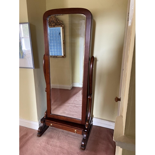 98 - A Victorian style walnut Cheval Dressing Mirror, with internal storage on shaped supports and with l... 