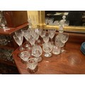 A fine pair of heavy crystal glass Decanters, probably Waterford, each with facet cut neck rings and... 